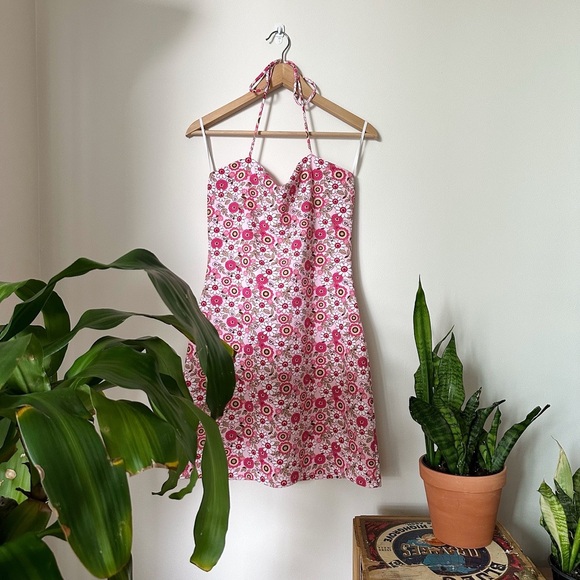 PELICAN COVE VINTAGE HALTER FLORAL MINI DRESS - Picture 1 of 7